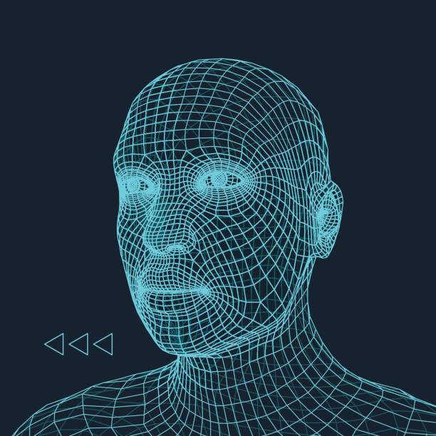 istock Head of the Person from a 3d Grid. Human Head Wire Model. Human Polygon Head. Face Scanning. View of Human Head. 3D Geometric Face Design. 818921686