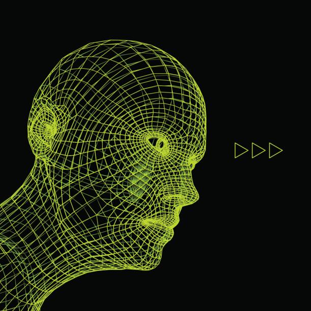 istock Head of the Person from a 3d Grid. Human Head Wire Model. Human Polygon Head. Face Scanning. View of Human Head. 3D Geometric Face Design. 818921690
