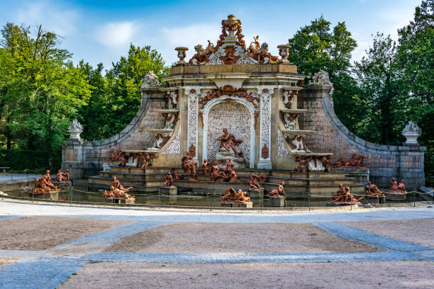 La Granja de San Ildefonso, Spain - June 12, 2017: Gardens of the Royal Palace of La Granja de San Ildefonso in Segovia. Phillip V created this Royal Site as a private and completely new palace to retire to upon his abdication in 1724. However, in August that year he was forced to return to the throne due to the death of his son Louis I