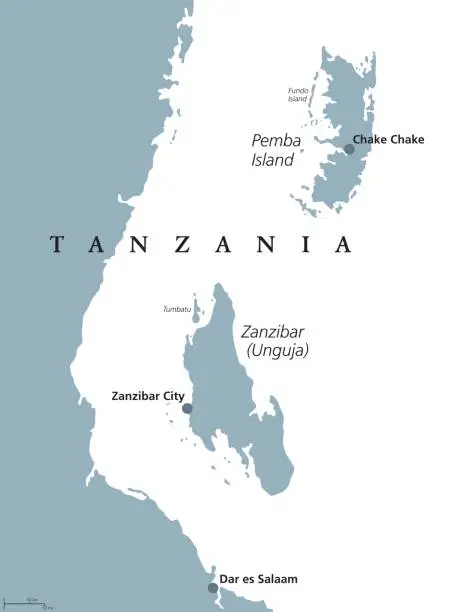 Vector illustration of Zanzibar and Pemba Tanzania political map