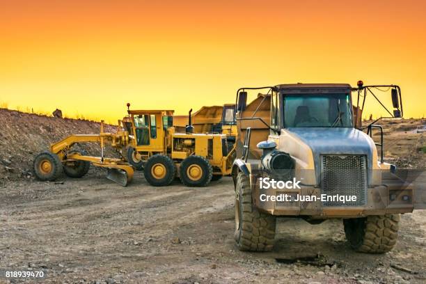 Outdoor Quarry With Heavy Machinery Stock Photo - Download Image Now - Construction Machinery, Mining - Natural Resources, Truck