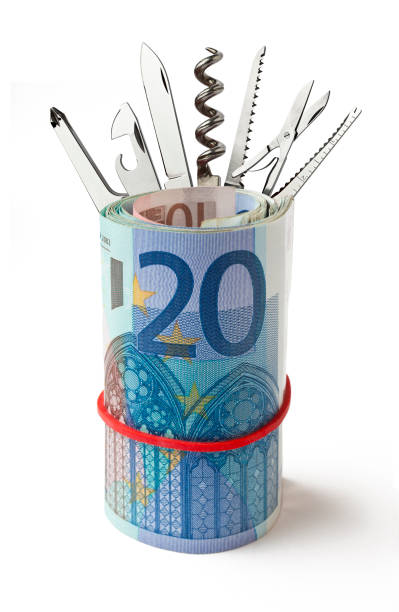手のひらツールで重ねユーロ - hand tool finance european union currency euro symbol ストックフォトと画像