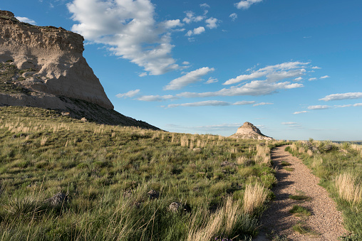 West and East Pawnee Butte on the Pawnee National Grasslands in Northeastern Colorado. A two mile trail can be used to view the Pawnee Buttes.