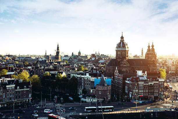 istock Amsterdam cityscape - View over the cathedral and old town 818996420