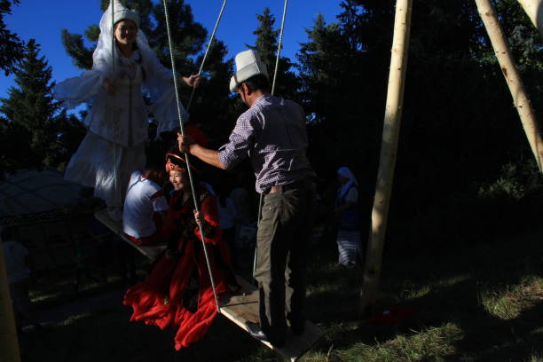 Kyrgyz culture festival in Karakol Kyrgyzstan. People in traditional customs