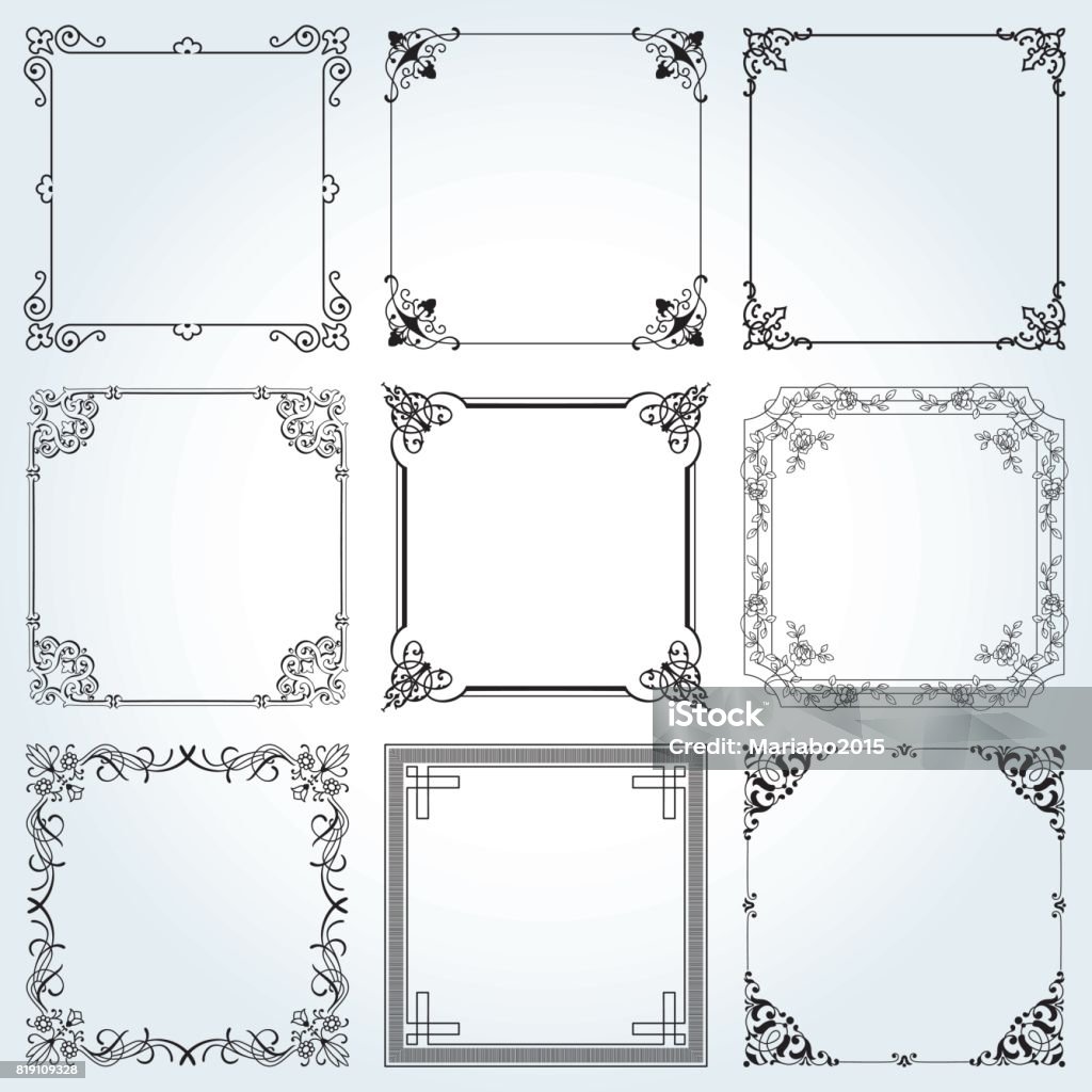 Decoratieve Kaders En Randen Vierkant Instellen 3 Vector Stockvectorkunst En Meer Beelden Van Hoek - Beschrijvende Begrippen - Istock