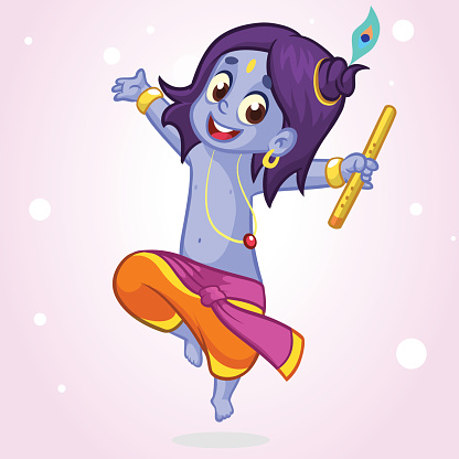 Cartoon Little Krishna Dancing With A Flute Vector Illustration For Krishna  Birthday Festival Janmashtami Day Hindu Stock Illustration - Download Image  Now - iStock