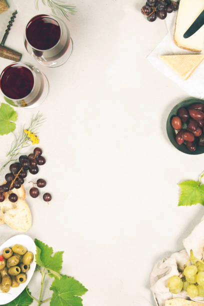 istock Wine and snack set. Grey marble background, top view, copy space 819186696