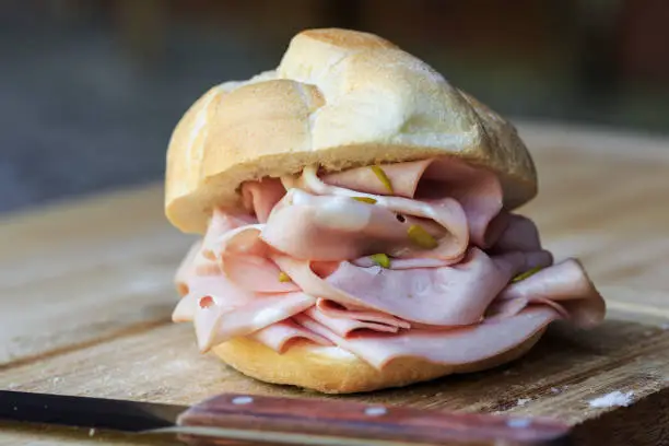 Mortadella sandwich close up