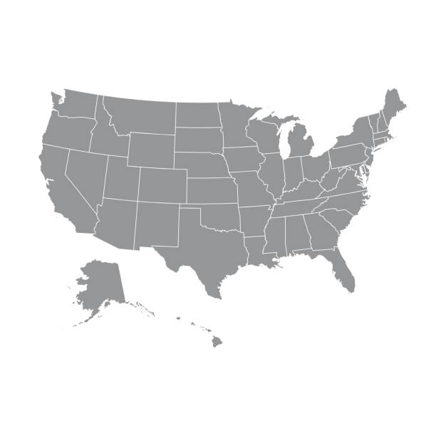 ilustrações, clipart, desenhos animados e ícones de alta detalhado mapa dos eua com estados federados. ilustração vetorial, estados unidos da américa - north dakota