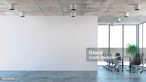 Empty Office Interior With Conference Table Stock Photo - Download Image Now - Office, Wall - Building Feature, White Color