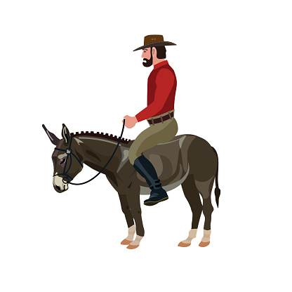 Man Riding A Burrough Man Riding On Donkey Stock Illustration - Download Image Now - Donkey ...