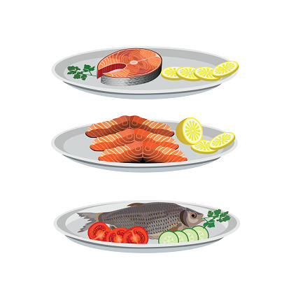 Set of fish dishes. Vector illustration