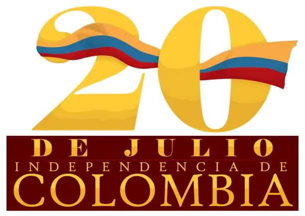 Vector illustration of Date Number with Colombian Flag and Sign for Independence Day