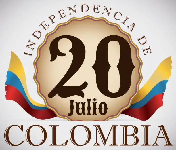 Vector illustration of Patriotic Badge with Flags for Colombian Independence Day Celebration