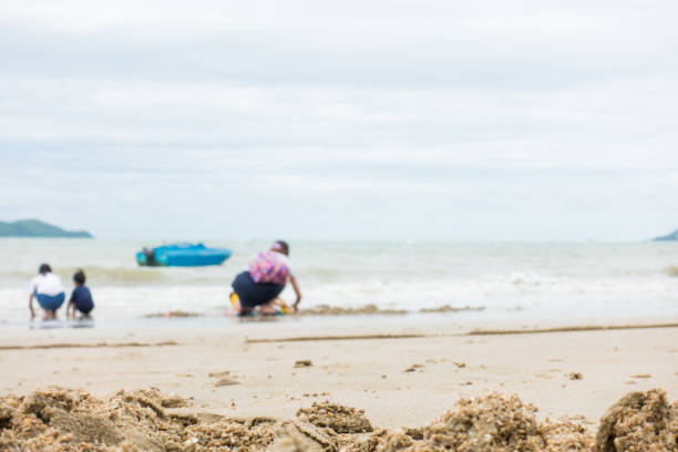 istock Asian family is playing on a sand beach 819248616