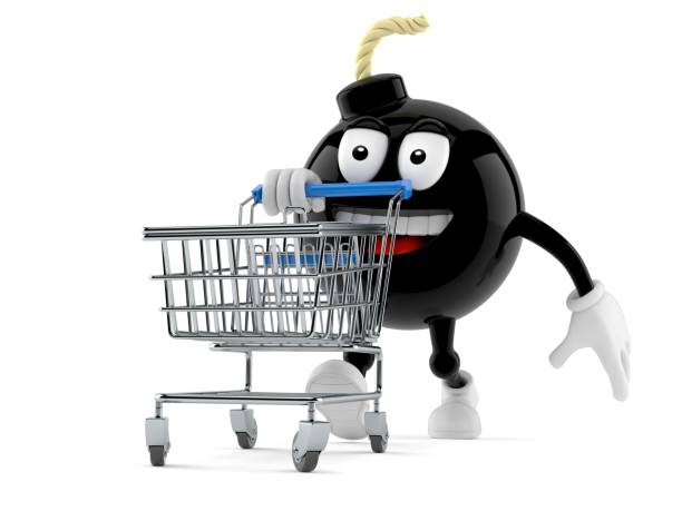 istock Bomb character with shopping cart 819296504