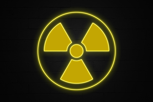 Golden 3d nuclear war icon isolated on white background - 3d render