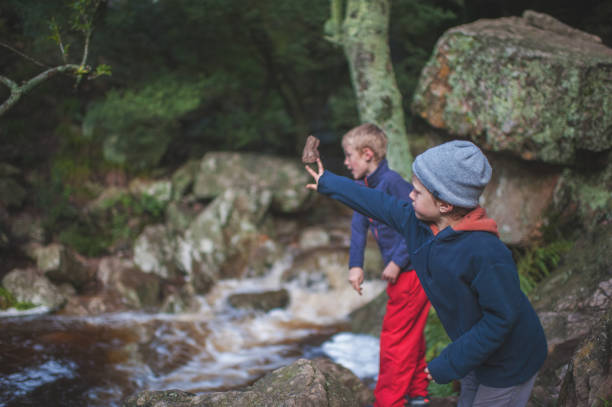 istock Two Young Brothers throwing stones in a stream 819348432