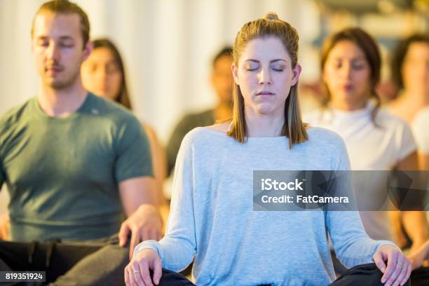 Meditation Class Stock Photo - Download Image Now - Group Of Objects, Meditating, Zen-like
