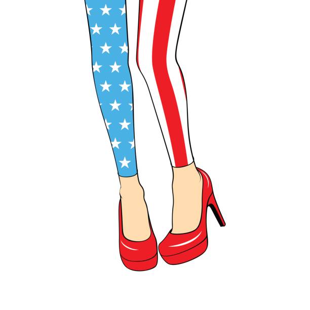Leggings in the colors of the American flag. Sexy female legs Leggings in the colors of the American flag. Sexy female legs with high heels. Vector usa flag shoes stock illustrations