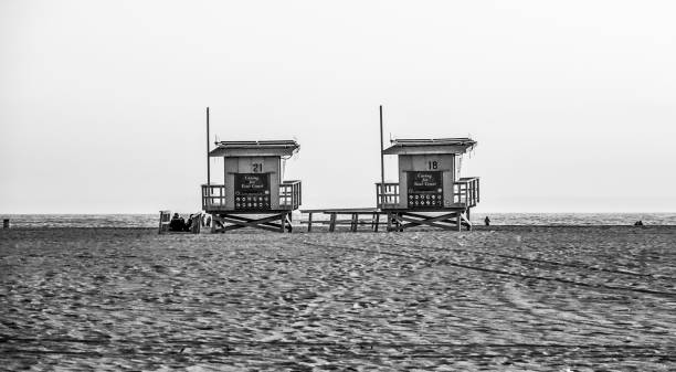 istock Lifeguard Houses at Venice Beach after sunset 819393930