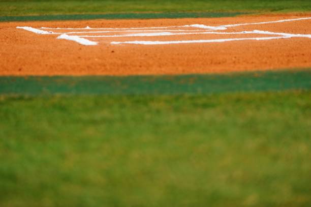 istock Home plate and batters box on baseball field 819399940