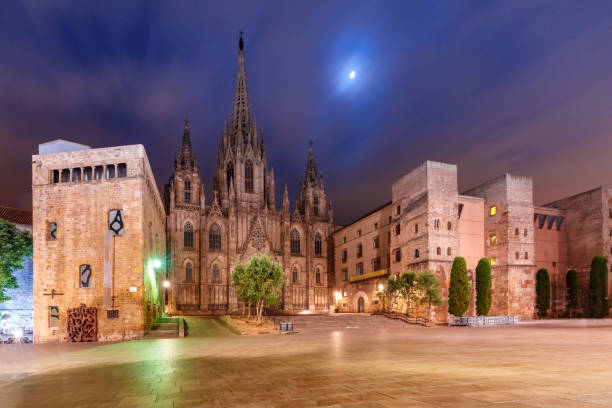 istock Barcelona Cathedral in the moonlit night, Spain 819400010