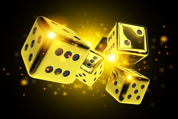 Golden Dice Casino Game 3D Rendered Concept Illustration. Vegas Craps.