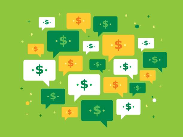 Speech bubble and currency symbol Set of speech bubbles and currency symbol on green background in vector illustration. Concept of investing, success, business, communication, rate, treasury and bank. tax backgrounds stock illustrations