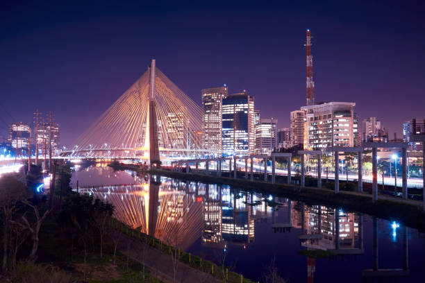 blieb brücke in sao paulo, brasilien. - schrägseilbrücke stock-fotos und bilder