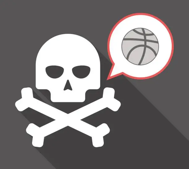 Vector illustration of Long shadow skull with  a basketball ball