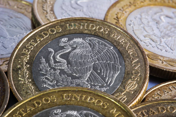 istock texture of Mexican peso coins 819425138