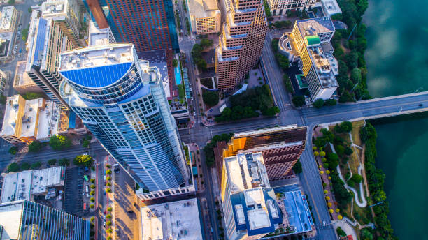 istock Looking down from above Austonian Tower Austin Texas Downtown Skyline Cityscape 819459336