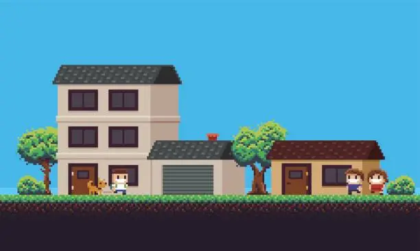 Vector illustration of Pixel Art Neighborhood