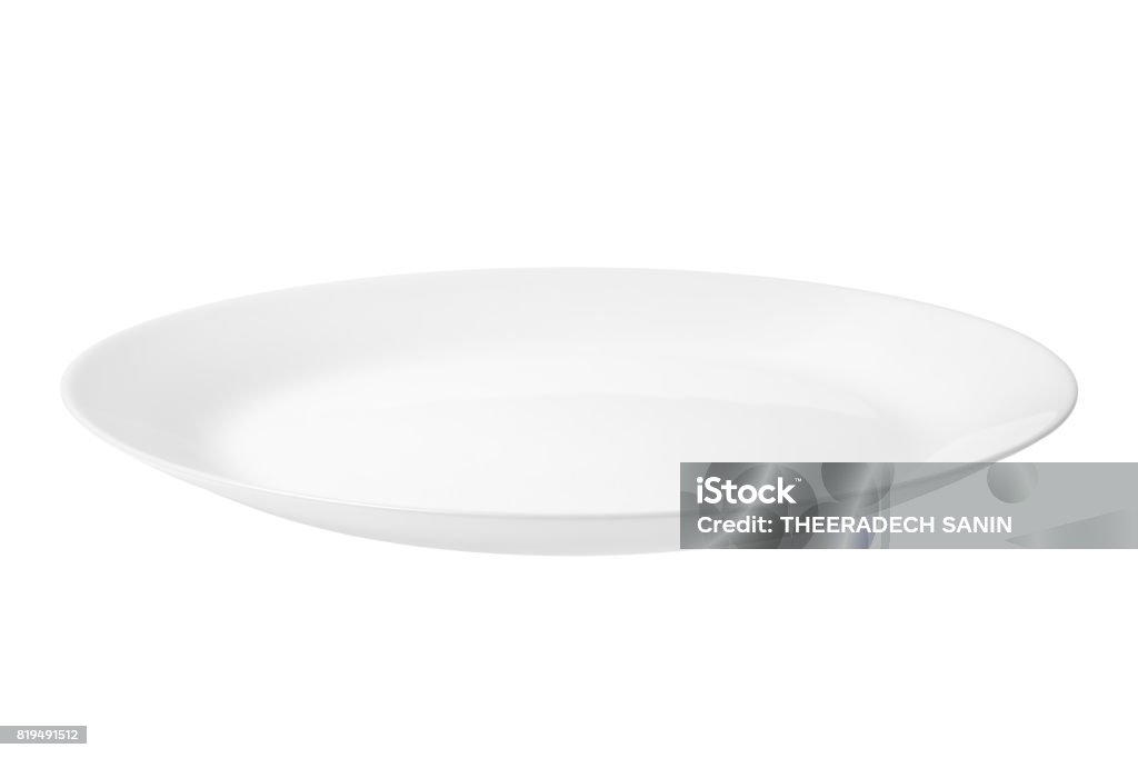 Empty white food plate Empty white food plate isolated on a white background. Plate Stock Photo
