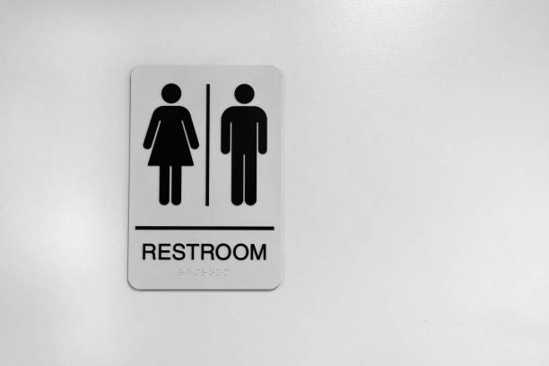 Public Washroom Sign An image of a black and white public washroom sign. public restroom stock pictures, royalty-free photos & images