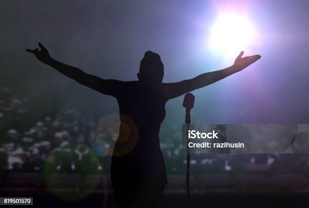 Women Bowing On Stage After A Concert Stock Photo - Download Image Now - Stage - Performance Space, Singer, Theatrical Performance