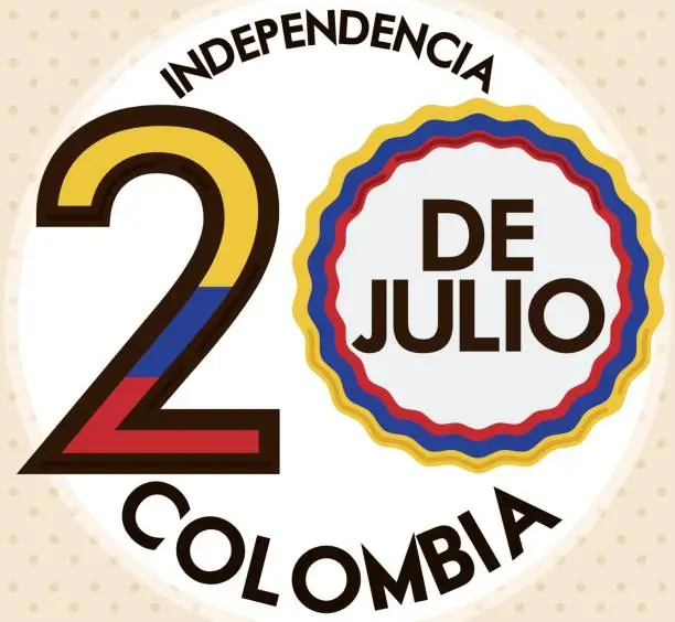 Vector illustration of Date and Patriotic Tricolor Design for Colombian Independence Day