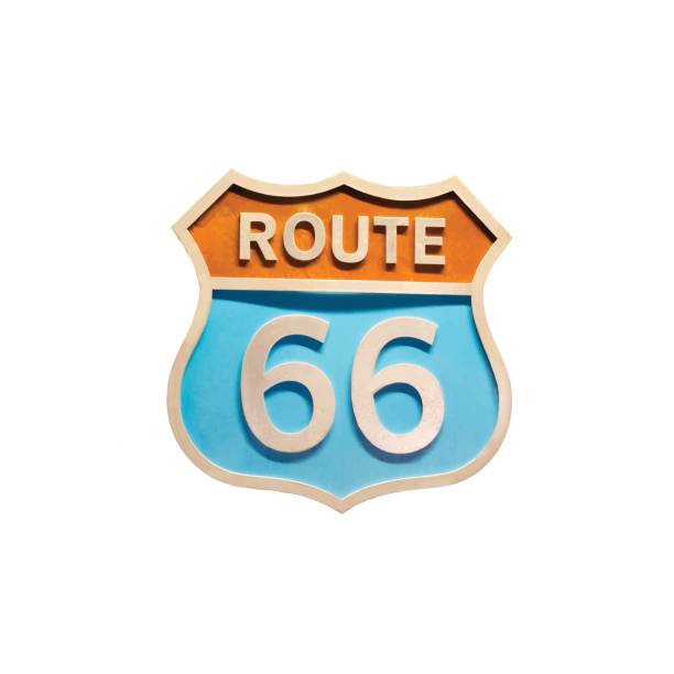 винтажный дорожный знак route 66 изолирован на фоне whiye. векторная люстрация - route 66 sign road thoroughfare stock illustrations