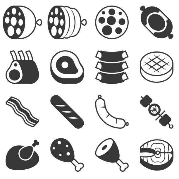 illustrations, cliparts, dessins animés et icônes de icône de produits de viande dans la conception de la silhouette - saucisse
