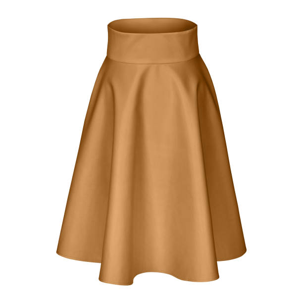 istock Classic midi brown beige silk satin skirt isolated on white 819581736