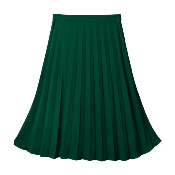 Deep dark green pleated midi skirt isolated on white