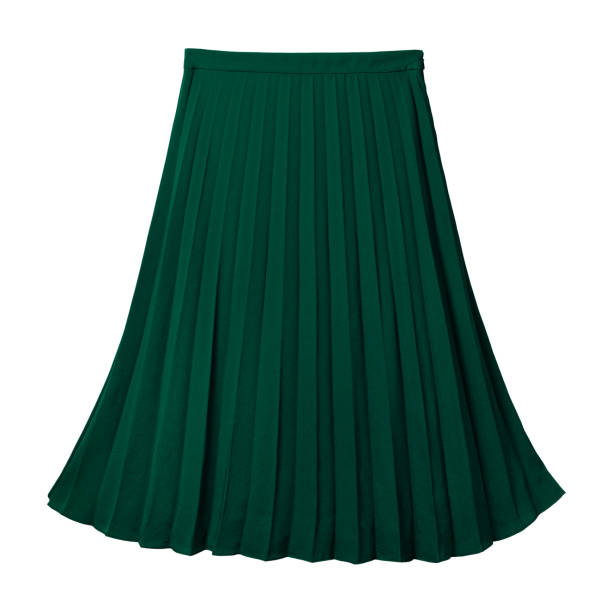 saia midi plissada verde escuro profundo isolada no branco - skirt - fotografias e filmes do acervo