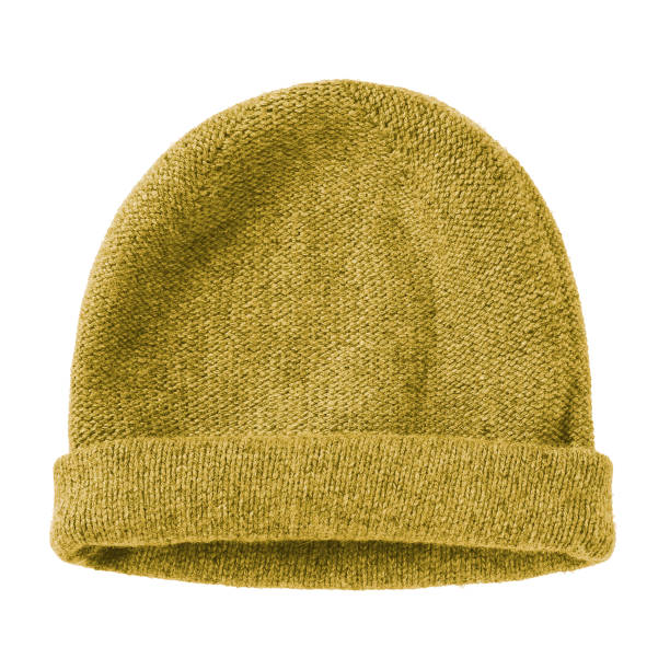 istock Honey gold yellow beige worm winter woolen hat cap flat isolated on white 819581758