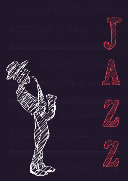 plakat na festiwal muzyki jazzowej lub koncert. muzyk gra na saksofonie. - recording studio trumpet musical instrument jazz stock illustrations