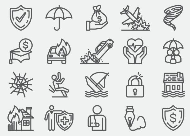 ilustraciones, imágenes clip art, dibujos animados e iconos de stock de iconos de línea seguro - safety business umbrella parasol