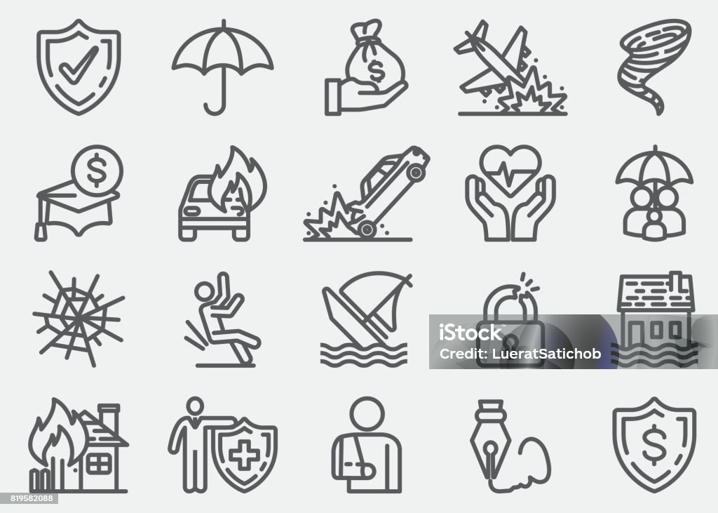 Insurance Line Icons Icon Symbol stock vector