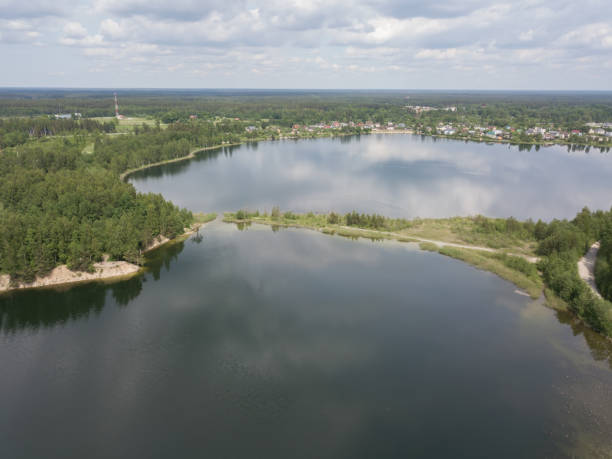 istock Sauriesi lake Aerial drone top view Latvia 819584500