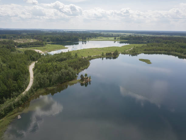 istock Sauriesi lake Aerial drone top view Latvia 819584538